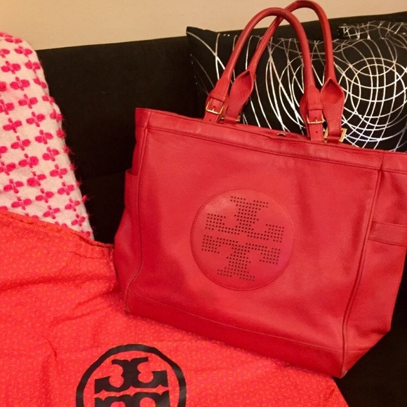 Tory Burch Handbags - Tory Burch Leather kipp Tote Red large